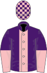 Purple, pink stripe, halved sleeves, checked cap