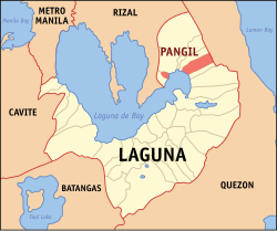 Mapa ng Laguna na nagpapakita ng lokasyon ng Pangil.