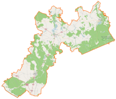 Mapa konturowa powiatu myśliborskiego, na dole po lewej znajduje się punkt z opisem „Namyślin”