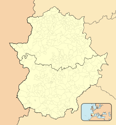 Mapa konturowa Estremadury, w centrum znajduje się punkt z opisem „Villamesías”