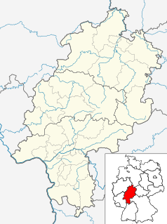 Mapa konturowa Hesji, po prawej nieco u góry znajduje się punkt z opisem „Rotenburg an der Fulda”