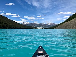 Lake Louise, with which the hamlet shares its name, pictured in June 2018