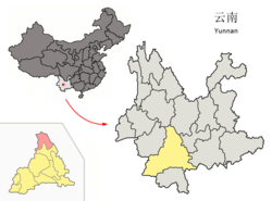 景东彝族自治县的地理位置（红色部分）