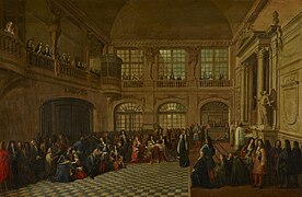 Louis XIV reçoit le serment du marquis de Dangeau dans la quatrième chapelle le 18 décembre 1695.
