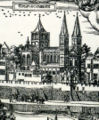 Détail avec la Basilique St. Cunibert, 1531-57, Gravure sur bois "Grandes vues de Cologne"