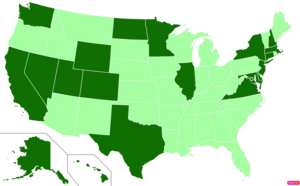 States in the United States by median nonfamily household income according to the U.S. Census Bureau American Community Survey 2013–2017 5-Year Estimates.[43] States with median nonfamily household incomes higher than the United States as a whole are in full green.