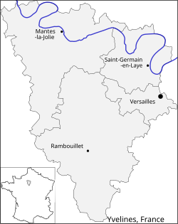 Mantesin sijainti Yvelinesin departementissa.