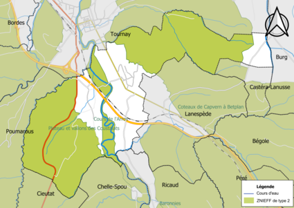 Carte des ZNIEFF de type 2 sur la commune.