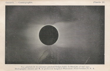 Corona solar mientres un eclís total en Wadesboro (USA) el 28 de mayu de 1900 pol profesor Samuel Pierpont Langley.