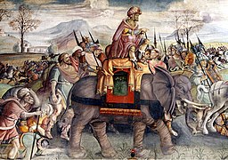 Hannibal überquert die Alpen mit Kriegselefanten, Fresco im Palazzo del Campidoglio, Rom, etwa 1510
