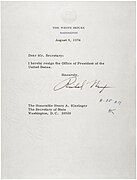 Letter of Resignation of Richard M. Nixon, 1974