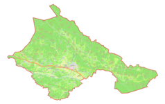 Mapa konturowa gminy Ajdovščina, blisko centrum na dole znajduje się punkt z opisem „Ajdovščina”