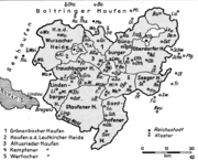 Allgäuer Haufen im Deutschen Bauernkrieg (1525): Die Unter­tanen des Fürststifts Kempten, welches ein weites Einflussgebiet hat, organisieren sich im Wider­stand insbesondere gegen das mächtige Fürststift