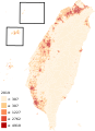 Karta gustoće naseljenosti Tajvana