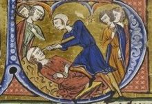 Medieval miniature showing a person being blinded