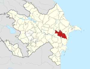Mapa do Azerbaijão mostrando o distrito de Hajigabul