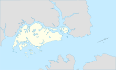 Mapa konturowa Singapuru, blisko centrum na lewo znajduje się punkt z opisem „źródło”, natomiast blisko centrum po lewej na dole znajduje się punkt z opisem „ujście”