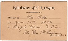 1896 meeting card for the Kilohane Art League