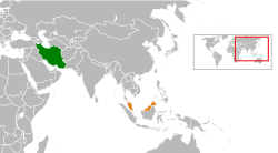 Map indicating locations of Iran and Malaysia