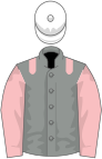 Grey, pink epaulets and sleeves, white cap