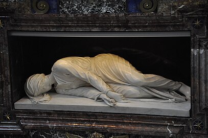 A estátua de Maderno retratando o corpo incorrupto de Santa Cecília.