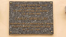 Plaque commémorative apposée sur la maison où mourut Carlo ARMELLINI (Rome, 1777 - Saint-Josse-ten-Noode, 1863)