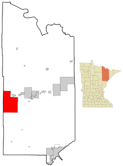 Location of the city of Hibbing within Saint Louis County, Minnesota