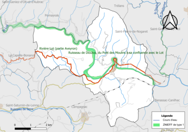 Carte de la ZNIEFF de type 1 de la commune.