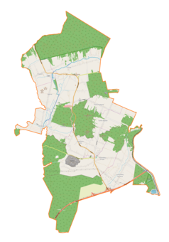 Mapa konturowa gminy Miedziana Góra, blisko centrum u góry znajduje się czarny trójkącik z opisem „Góra Grodowa”