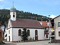 Achteckiger Dachturm mit Schindelverkleidung der Dorfkirche Bernbach