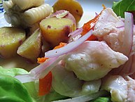 Typical dish of ceviche in Huanchaco, National Cultural Heritage by the Peruvian government