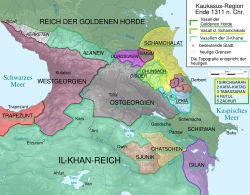 Map of the Caucasus in 1311, with Shirvan located on the far right