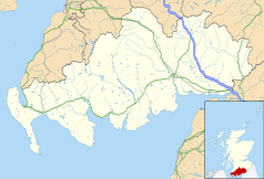 Mapa konturowa Dumfries and Galloway, blisko centrum na prawo znajduje się punkt z opisem „Dumfries”