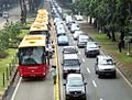 Busy bus lane in Jakarta, Indonesia