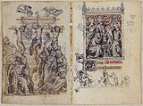 Crucifixión y Adoración de los Magos, Libro de horas de Juana d'Evreux, por Jean Pucelle, siglo XIV