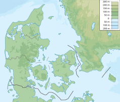 Mapa konturowa Danii, blisko centrum po prawej na dole znajduje się punkt z opisem „Peberholm”