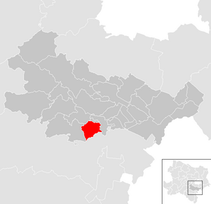 Lage der Gemeinde Enzesfeld-Lindabrunn im Bezirk Baden (anklickbare Karte)