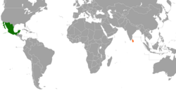 Map indicating locations of Mexico and Sri Lanka