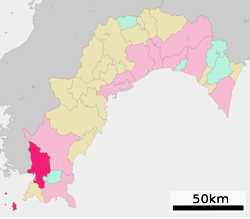 Vị trí Susaki trên bản đồ tỉnh Kōchi