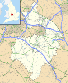 Mapa konturowa Warwickshire, blisko centrum na prawo znajduje się punkt z opisem „CVT”