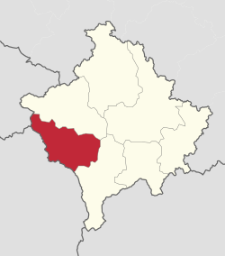 Location of Gjakova District in Kosovo