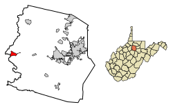 Location of Salem in Harrison County, West Virginia (left) and of Harrison County in West Virginia (right)