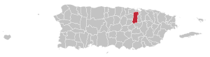 Map of Puerto Rico highlighting Bayamón Municipality