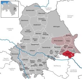 Poziția Rühen pe harta districtului Gifhorn