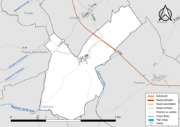 Carte en couleur présentant le réseau hydrographique de la commune