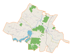 Mapa konturowa gminy Nielisz, blisko centrum na prawo znajduje się punkt z opisem „Ruskie Piaski”