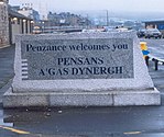 "Penzance welcomes you; Pennsans a'gas dynergh"