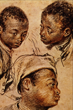 Tres estudis de jove negre, Antoine Watteau, pedra negra, sang, difuminat i pintura aiguada, abans de 1727.