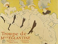 Тулуз-Лотрек. Жанна Авриль на рекламном плакате (крайняя слева) 1896
