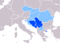   Országok, ahol a szerb hivatalos nyelv.   Országok, ahol elismert kisebbségi nyelv.